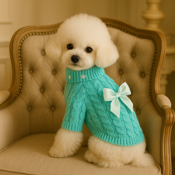 Pearl Bow Cable Knit Dog Sweater β Luxe Winter Petwear
