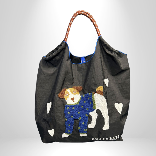 Women's Large Nylon Vintage Dog Classic Square String Handbag