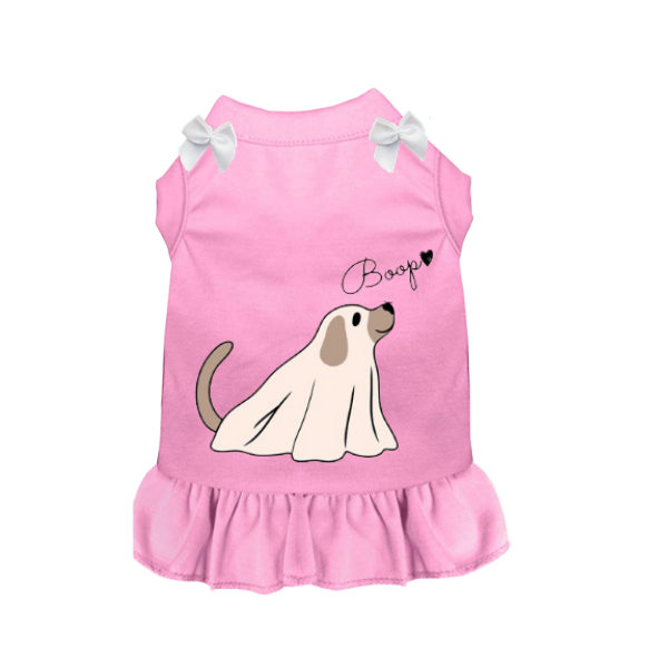 Pink Boop ghost pup Halloween dog dress with white shoulder bows