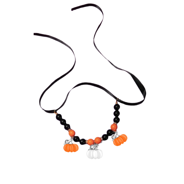 Black and orange pumpkin charm dog necklace