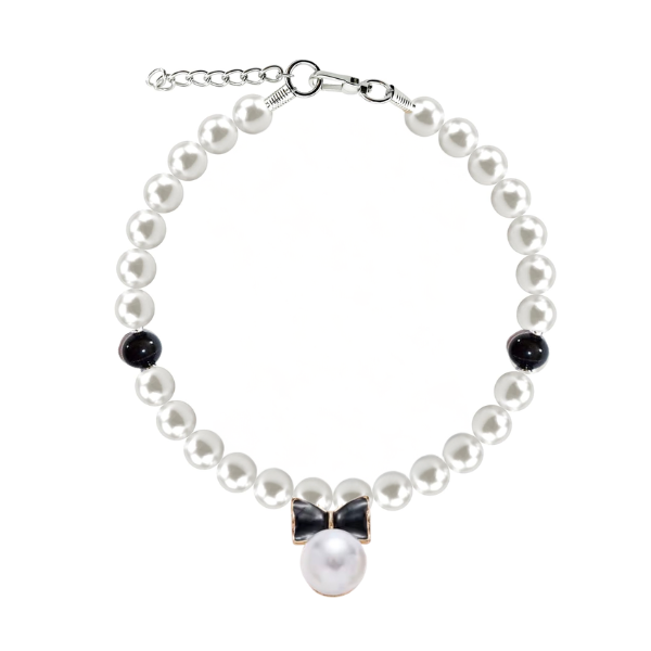 Pearl dog necklace with black bow charm