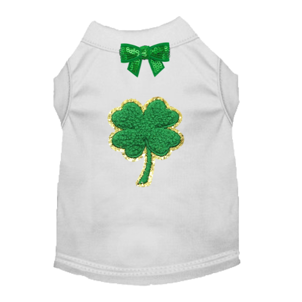 ✨ Gold Trim Clover Dog Tee with Sequin Bow