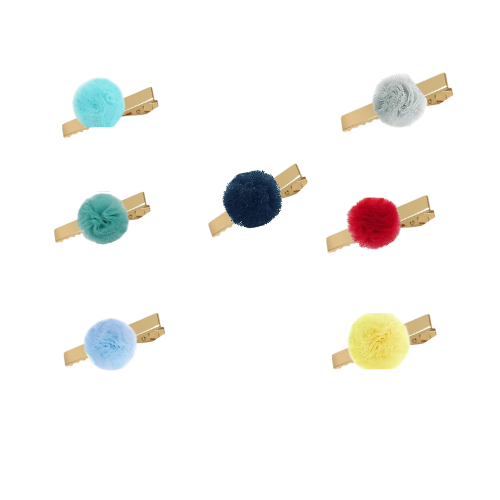 Poof Pom Dog Hair Barrettes- Solid Gold