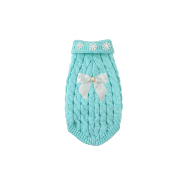 Pearl Bow Cable Knit Dog Sweater – Luxe Winter Petwear