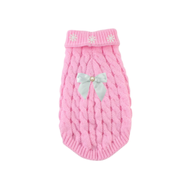 Pearl Bow Cable Knit Dog Sweater – Luxe Winter Petwear