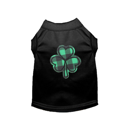 🍀 Buffalo Plaid Clover Dog Tee