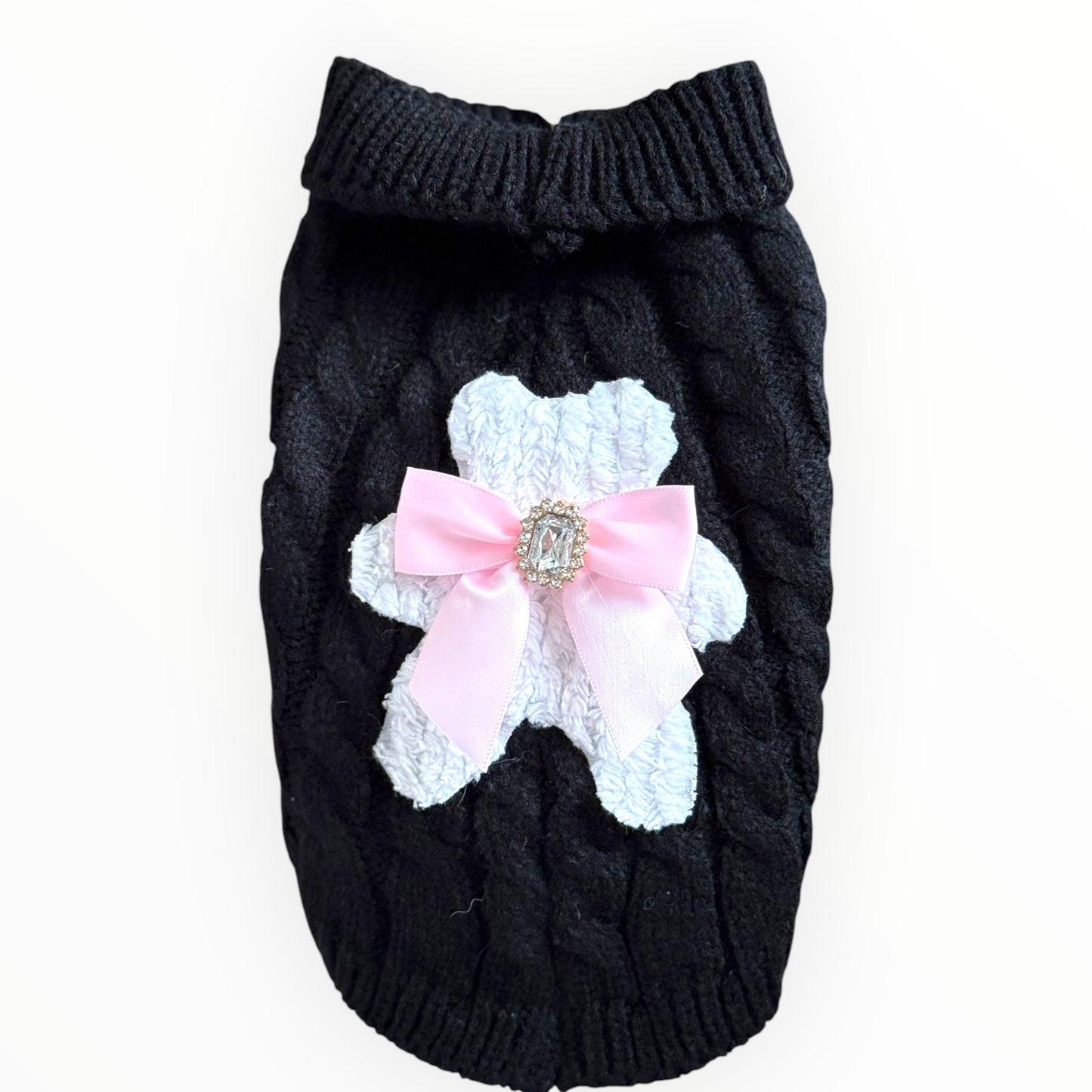 My Fuzzy Bear Bow Knit Dog Sweater