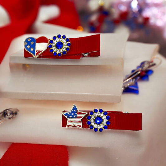 4th of July Princess Dog Hair Barrettes