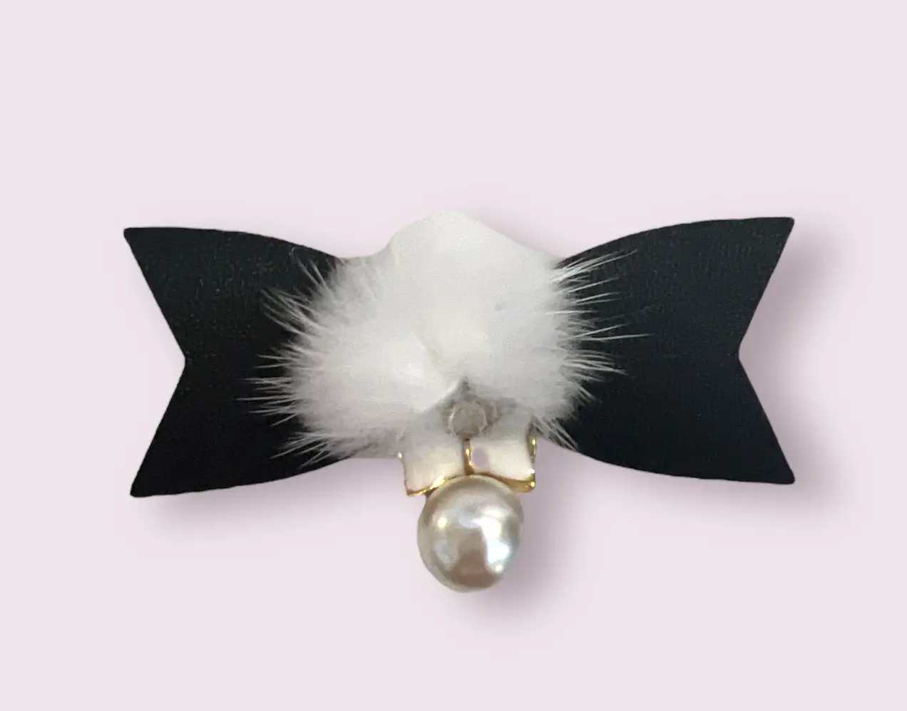 Vegan Leather Minky Pom and Pearl Bow