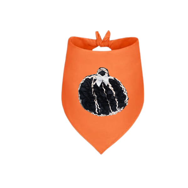 Orange dog bandana with black couture pumpkin appliqué