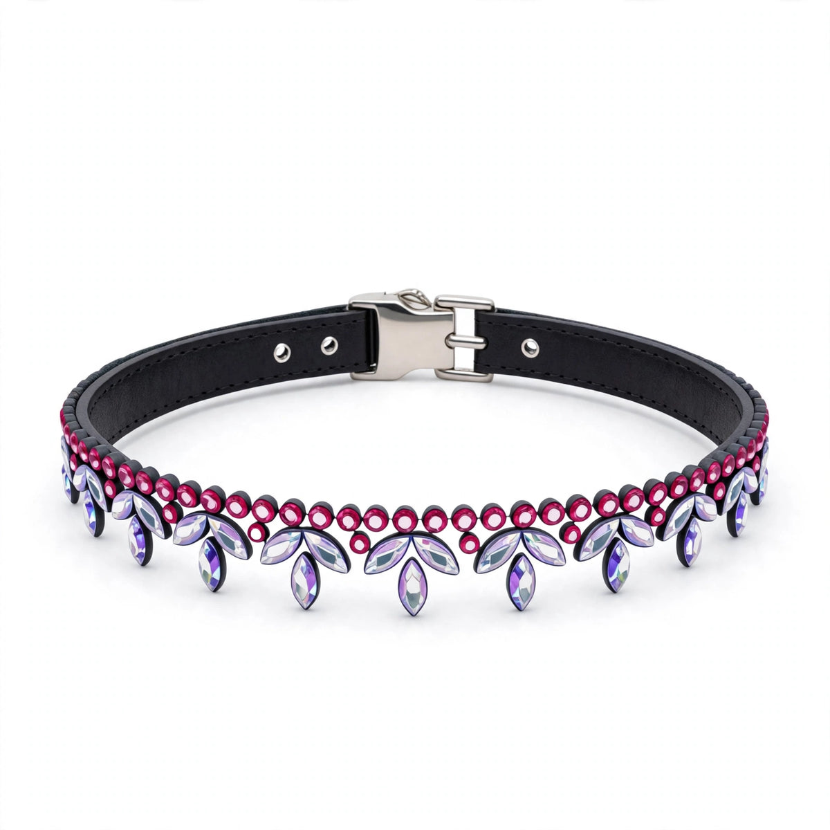 The Laurel Crystal Collar in Noir Fuchsia - studio product photo