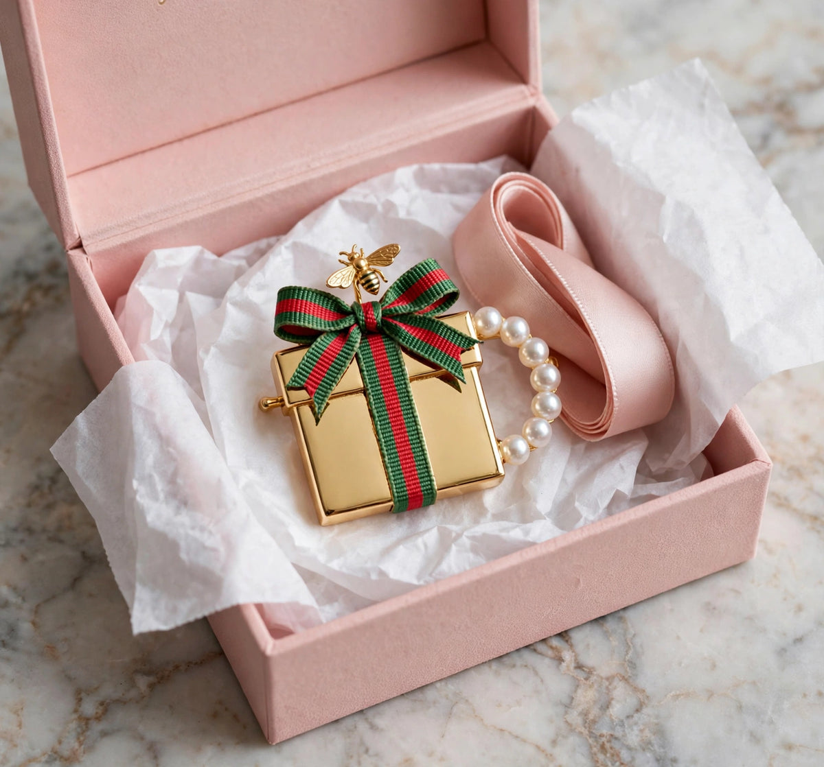 Present brooch in a gift box