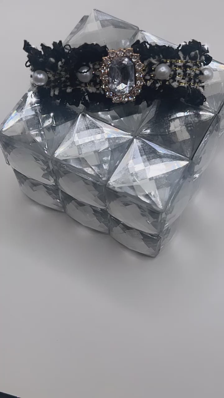 Tweed Rhinestone and Pearl Bow- Dog Hair Barrette
