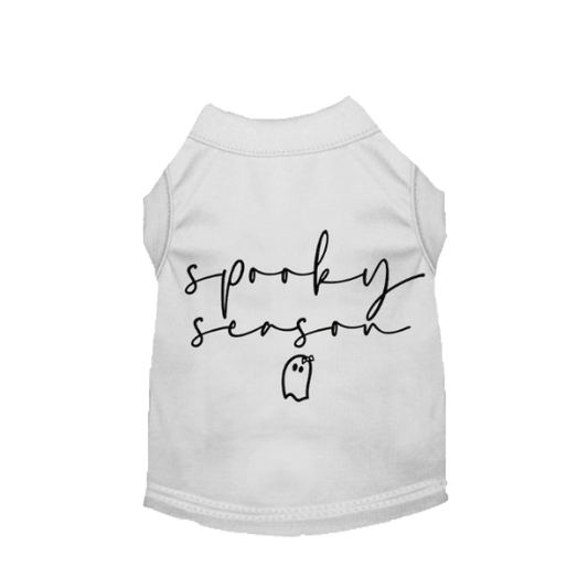 White Spooky Season dog shirt with petite ghost illustration