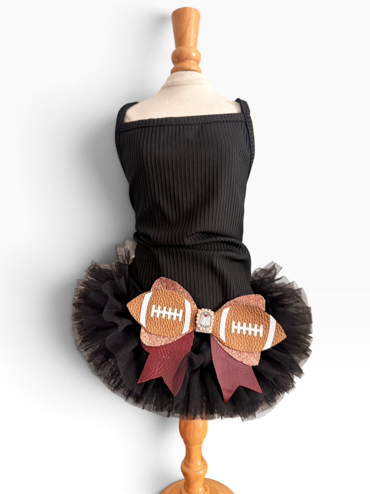 Black Touchdown Socialite Dog Dress with tulle skirt and football bow