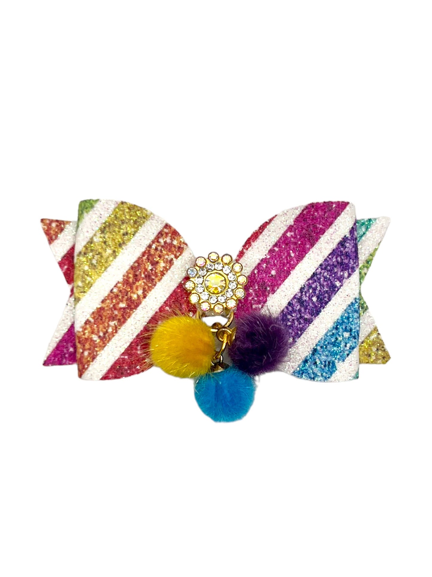 Pride Rainbow Sparkle Pom Dog Hair Bow