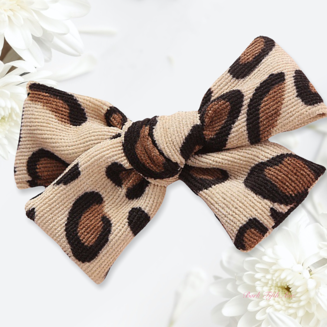 Cheetah Corduroy Knot Bow Hair Clip