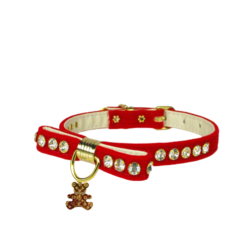 Velvet Bow Bear Charm Collar- Dog Collar