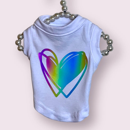 Pride Heart Rainbow Holographic Dog Shirt